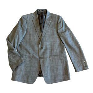 Calvin Klein Silk Wool Button-Down Blazer Jacket Sport Coat Grey Check Size 44L
